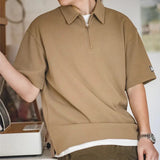 New Vintage Waffle Short Sleeve Polo Shirts For Men Half-zip Lapel T-shirts Summer Casual Y2K Streetwear polo t shirt man