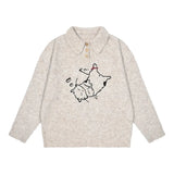 Mens Sweater Lazy Kitten Embroidered Sweater Autumn Daily Retro Casual Versatile Comfortable Polo Collar Top Men'S Clothing