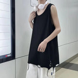 Hole Tanks Men Baggy Simple Harajuku Chic Teens Fashion High Street Clothes All-match Korean Style Casual Tops O-neck Breathable