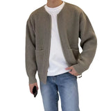 Autumn Zipper-Up Knitted Sweatercoat for Men Solid Casual Slim Baisc Cardigan Hombre Round Neck Pocket  Tops Male Outwear