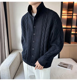 New Korean Style Jacquard Men Cardigan Jackets Fashion Luxury Knitted Button-down  Long Sleeve Sweater Coat Winter Warm Knitwear