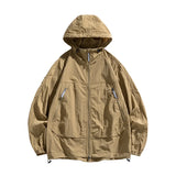 UPF50+Men's Hooded Windbreaker Sunscreen Jacket - Ultra Light Summer Zipper Pocket Elastic Cuffs  Suitable for Outdoor Hiking