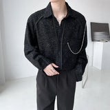 Chain Long Sleeved Shirt Men Fashion Society Mens Black Dress Shirt Korean Loose Casual White Shirt Mens Office Formal Shirts