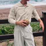 New Korean Fashion Men Polo Sweater Light Luxury Knitted Solid Color Long Sleeve Pullover Premium Quality Skin-friendly Knitwear