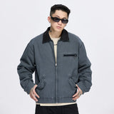 new Men's Canvas Jackets Novel design Color contrast Lapel Collar Single-breasted Jacket for Male Spring Clothing Tops coat