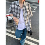 Summer Short Sleeved Shirt Men Retro Plaid Shirt Men Streetwear Korean Loose Casual Shirt Man Fashion Shirts Large Size 4XL