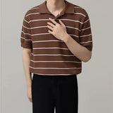 Men's Clothing Light Luxury Business Striped Polo Shirt Casual Slim-fit Knitted Short Sleeve T-shirt High Quality Patchwork Tops
