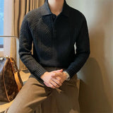 Autumn Winter New Fashion Turn-down Collar Long Sleeve Solid Color Pullovers Men's Clothing Japanese Style Trend Knitting Tops