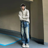 Men's Knitted Hooded Cardigan Casual Retro Graphics Print Long Sleeve Sweater Coats Light Luxury Chic Hollow Out Hoodies M-3XL