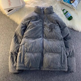 American winter street style men and women trendy personalized stand up collar thick jacket for couples loose casual Harajuku