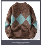 Korean style autumn and winter street fashion personalized splicing round neck sweater for couples loose and casual knitted top
