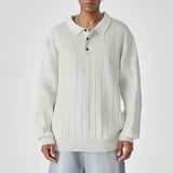 New British Retro Men Polo Neck Sweater Light Luxury Knit Loose Long Sleeve Pullover Casual Solid Color Premium Knitwear M-3XL