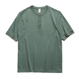 Three Needle American Retro Heavy T-shirt Men's Amikaji Pure Cotton Tube Weaving T-shirt Henry Collar Unisex Short Sleeved Shirt