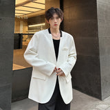 Black/White Men Blazer Collarless Contrast Color Streetwear One Button Long Sleeve Fashion Men Casual Suit Jacket 3XL-M