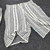 Vintage Knitted Shorts Male Striped Retro Pants Drawstring Half Pants Fabric Heavy Drooping Trendy  Capris Pants