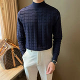 New Luxury Jacquard Men Sweater  Casual British Style Slim-fit Knitted Long Sleeve Pullover Fashion Leisure Basic Knitwear M-3XL