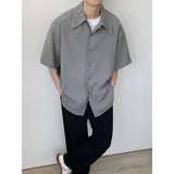 Summer Short Sleeved Shirt Men Fashion Society Mens Black Formal Dress Shirt Korean Loose Casual Shirt Mens Grey Formal Shirts