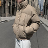 Winter Thick Warm Cotton Padde Jacket Men Stand Collar Daily Casual All-match Parka Outwear Coats Men's Clothing Black/Camel