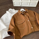 Unisex Trendy Personalized Short-Sleeved Summer Shirt - Couple's Loose Lapel Casual Retro Work Attire Top - Y2K Street Fashion