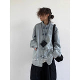Chinese Style Denim Jacket Spring Autumn Denim Jacket Gradient Washed Japanese Casual Large Pocket New Chinese Tang Style Jacket
