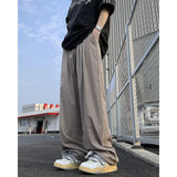 Summer Thin Casual Pants Men Fashion Pink Wide Leg Pants Men Streetwear Hip-hop Loose Straight Ice Silk Pants Mens Trousers
