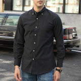 Spring Autumn Men's Casual Business Shirt Oxford Fabric Solid Color Fashion Shirts Single Breasted Simple Style Trendy Button Up