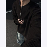 Spring Long Sleeved T-shirt Men Oversized Zipper Round Neck T Shirt Men Streetwear Korean Loose Pleated T Shirt Mens Top M-3XL