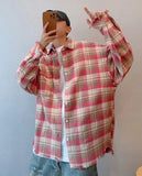 Plaid Shirts Men Autumn Chic Baggy Contrast Color Raw Edge Long Sleeve Japanese Style Handsome Youthful Popular Males Clothing