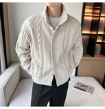 New Korean Style Jacquard Men Cardigan Jackets Fashion Luxury Knitted Button-down  Long Sleeve Sweater Coat Winter Warm Knitwear
