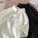 Summer Short-sleeved Shirt Men's New Chinese Men's National Trend Shirt Loose Large Size Metal Button Couple's Top Aesthetic