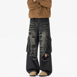 Ripped Camo Jeans Men 2025 New Loose Straight Leg Denim Pants Outdoor Hiking Trousers Casual Comfort Street Style Fashion