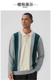 New British Business Men Polo Neck Sweater Light Luxury Commuter Patchwork Knit Long Sleeve Tops Smart Casual Premium Knitwear
