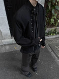 American Retro Multi-button Stand Collar Design Jacket Men Korean Hip Hop Coat High Street Hip-hop Solid Color Classic Jacket