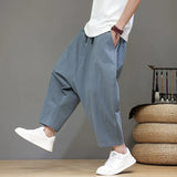 Chinese Style Men Solid Color Harem Pants Fashion Oversized Wide Leg Pants Women Casual Loose Crotch Hip-Hop Trousers