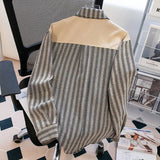 Japanese Spring/Autumn Retro Stripe Fake Two Piece Splicing workwear Shirt for Men and Women Loose Couple Retro Casual Top y2k