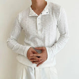 American Street Fashion Simple Slim Fit Solid Color Knitted Long-Sleeved Shirt Mens Design Lazy Casual Slim Fit Bottoming Shirt