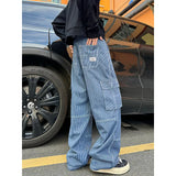 Spring New Men Cargo Jeans Baggy  American High Street Multi-pocket Youth Overalls Fashion Streetwear Vintage Wide Leg Pants