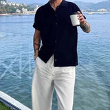 New Fashion Men Cardigan Tops Luxury Knitted Half Sleeve Shirts Leisure Button-down Shirts for Men Korean Style Premium Knitwear