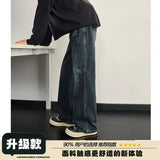 Spring and Autumn Men and Women Trendy Personalized Straight leg Jeans American Couple Loose Retro Harajuku Casual Pants y2k