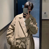 Autumn Trench Coat Men Oversized Fashion Khaki Black Long Coat Men Streetwear Korean Loose Windbreaker Jacket Mens Overcoat