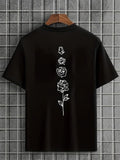 Men's Summer Loose Fit  100 Cotton Rose pattern Print T-shirt Tops