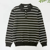 New American Trendy Men Polo Neck Sweaters Light Luxury Striped Knit Long Sleeve Pullover Tops High Quality Loose Knitwear M-3XL