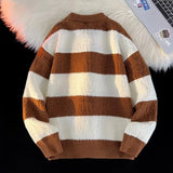 Striped Sweaters Men Fashion Loose Casual Autumn Winter Round Neck Panelled Couple Japanese Style Unisex Streetwear Knitting
