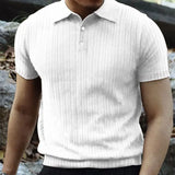 Summer Knit Men's Polo Shirt Business Casual Striped Lapel Short Sleeve Henry Shirt T-shirt Comfortable Men's Clothing