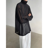 Sexy Perspective High-neck Long Sleeve T Shirt Men Women Net Yarn Bottoming Shirt Spring Summer Transparent Black Tee Shirts