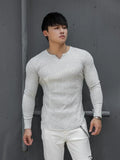 Tops Slim Fit T Shirts for Men Black Running Male Clothes Gym Tight V Neck Oversize Big Size Elasticity Korean Luxury Casual New