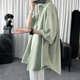 Summer Cool Men Short-sleeved Shirt Solid Color Fashion Plicated Casual Loose Button Shirt Male Clothing Tops