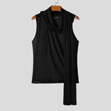 Men Tank Tops Mesh Transparent Solid Turtleneck Sleeveless Male Vests Summer Streetwear Fashion Casual Men Clothing