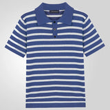 Vintage Turn-down Collar Buttoned Polo Shirts Men Knitting Short Sleeve Slim Polo Tops For Mens Summer Fashion Striped Knit Polo