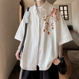 Men's Oversized Shirts Bamboo Print Mens Blouse White Fashion 5XL Oversize Shirt Casual Wear Summer for Men New Clothing